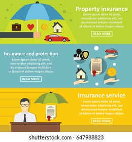 Insurance banner horizontal concept set. Flat illustration of 3 insurance vector banner horizontal concepts for web