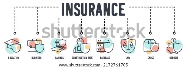 Insurance banner web icon. education, business,\
savings, construction risk, database, law, cargo, deposit vector\
illustration\
concept.