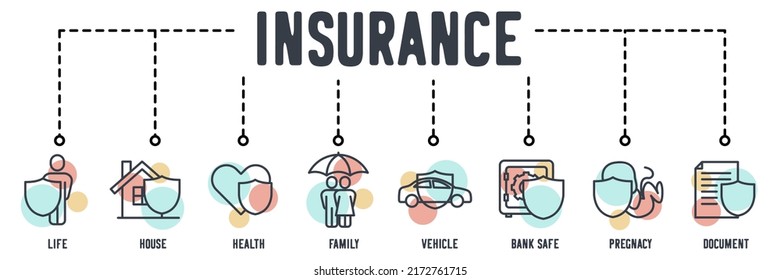 Insurance banner web icon. life, house, health, family, vehicle, bank safe, pregnancy, document vector illustration concept.