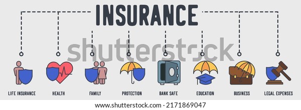 insurance banner web icon. life insurance,\
health, family, protection, bank safe, education, business, legal\
expense vector illustration\
concept.