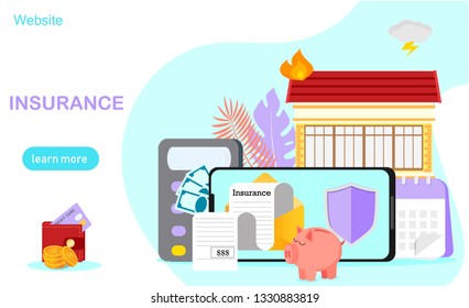 Insurance benegit, property and health insurance vector concept, agent with big umbrella cover house car and money. It can be used for landing page, template, ui, web, mobile app, poster, banner.