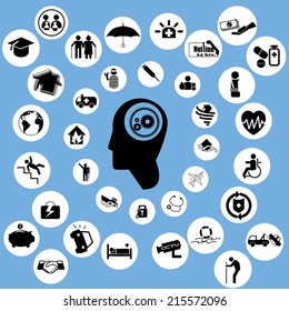 Insurance for black color icons and symbols are contemplated.