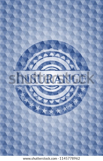 Insurance blue emblem or badge with abstract\
geometric pattern\
background.
