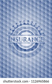 Insurance blue emblem with geometric pattern.