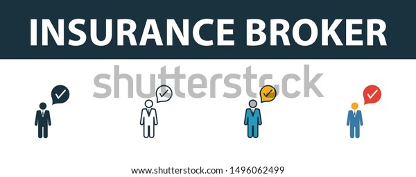 Insurance Broker icon set. Four\
elements in diferent styles from insurance icons collection.\
Creative insurance broker icons filled, outline, colored and flat\
symbols.