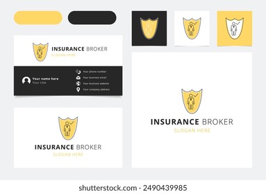 Insurance broker logo featuring businessman standing inside a shield