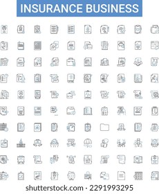 insurance business outline icons collection. Insurance, Business, Risk, Coverage, Policy, Industry, Claims vector illustration set. Underwriting, Liability, Investment line signs