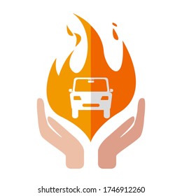 Insurance car icon fire design hand vector illustration