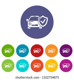 Insurance car icons color set vector for any web design on white background
