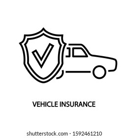 Insurance car line vector icon with shield.