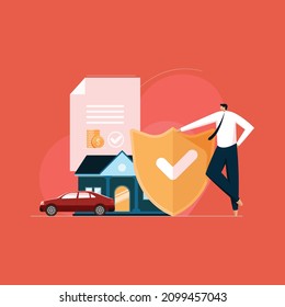 Insurance of Car, Property and House concept, Shield Security with full Assurance plan coverage