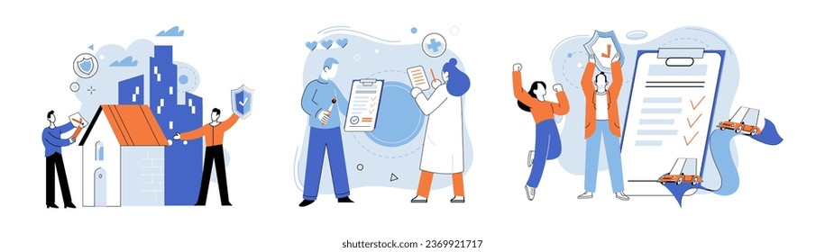 Insurance for car, property, travel, accident, life, medical. Care about family life is at heart of many insurance policies Insurance concept extends various aspects such as home, medical, life