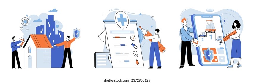 Insurance for car, property, travel, accident, life, medical. Healthcare, finance, and medical service are integral modern living Assurance protection ensures peace of mind for individuals