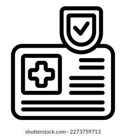 Vector de contorno de icono de tarjeta de seguro. Salud médica. Atención al paciente