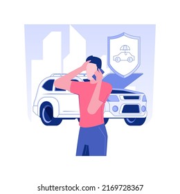 Insurance case isolated concept vector illustration. Owner of the broken car calls the insurance company, protection idea, business industry, consulting with broker vector concept.