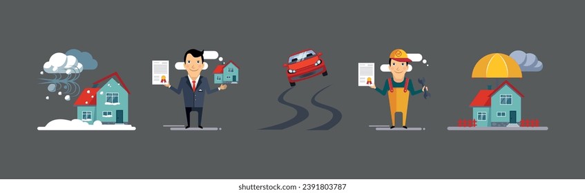Insurance Case and Risk Security Against Unpleasant Incidents Vector Set