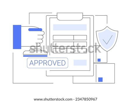 Insurance certificate abstract concept vector illustration. Man puts stamp on insurance certificate, export business, foreign trade, worldwide transportation, customs clearance abstract metaphor.