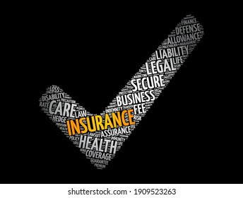 Insurance check mark word cloud collage, concept background