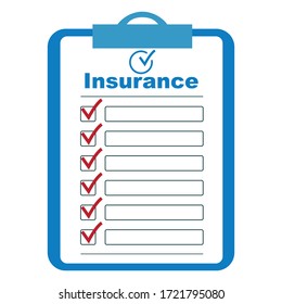 Insurance checklist paper vector illustration. A conceptual design for banner, brochure, presentation, websites on isolated white background. Printable Eps 10 file format.