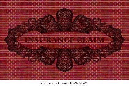 Insurance Claim text inside Guilloche red brick stone wall realistic emblem. Tiles handsome background. Intense illustration. 