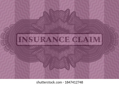 Insurance Claim text inside Linear pink wavy emblem. Curve graceful background. Illustration. 