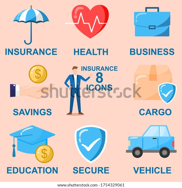 Insurance, Collection of insurance icons.\
Flat Style Vector\
Illustration