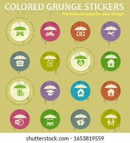 insurance colored grunge icons with sweats glue for design web and mobile applications