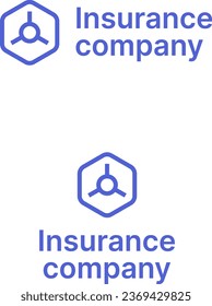 Insurance company business logo with brand name. Safe box icon. Blue creative design element and visual identity. Suitable for insurance, financial protection, risk management.