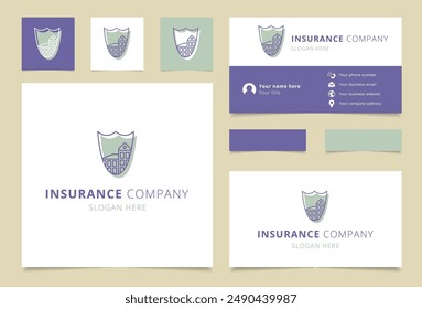 Insurance company logo with a building inside a shield protecting