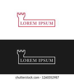 Insurance company logo, vector line, illustration, castle silhouette, stone wall, protect, defend, sticker, icon