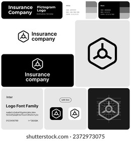 Insurance company monochrome business logo with brand name. Safe box icon. Design element. Visual identity. Black and white template with inter font. Suitable for insurance and financial protection.