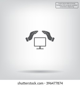 insurance computer. vector icon.