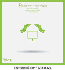 insurance computer. vector icon.