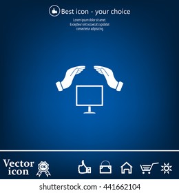 insurance computer. vector icon.