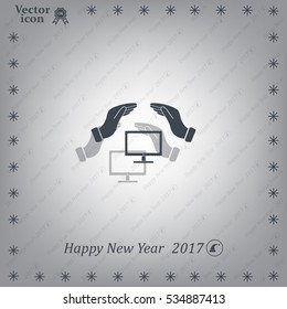 insurance computer. vector icon.