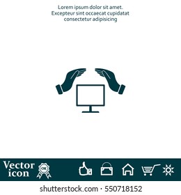 insurance computer. vector icon.