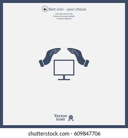 insurance computer. vector icon.