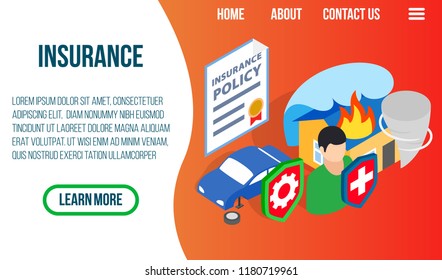 Insurance concept banner. Isometric banner of insurance vector concept for web, giftcard and postcard