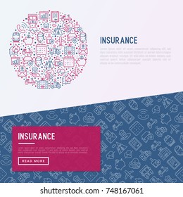 Insurance concept in circle with thin line icons: health, life, car, house, savings. Modern vector illustration for banner, template of web page, print media.