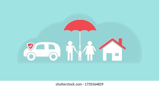 Insurance concept icon. Home umbrella family and car vector .