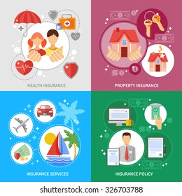  Insurance concept icons set with health property and insurance services symbols flat isolated vector illustration 