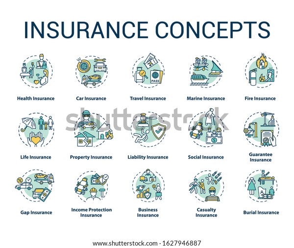 Insurance\
concept icons set. Protection from financial loss. Legal contract.\
Risk management idea thin line RGB color illustrations. Vector\
isolated outline drawings. Editable\
stroke