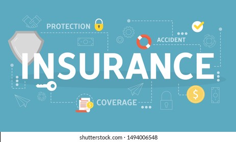 Insurance concept. Idea of security and protection of property and life from damage. Vector illustration in cartoon style
