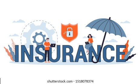 Insurance concept. Idea of security and protection of property and life from damage. Vector illustration in cartoon style