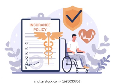  Concepto de seguro. Idea de seguridad y protección de la vida y la salud. Atención médica y atención médica. Ilustración vectorial plana aislada