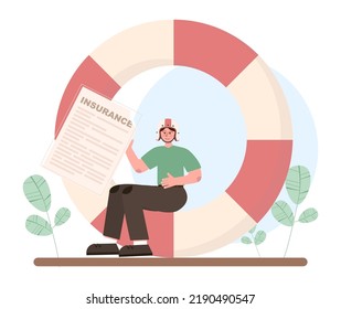 Insurance concept. Idea of security and protection of property and life from damage. Travel and business safety. Emergency compensation or social payment. Flat vector illustration