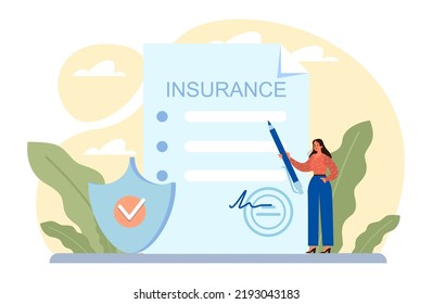 Insurance concept. Idea of security and protection of property and life from damage. Travel and business safety. Emergency compensation or social payment. Flat vector illustration