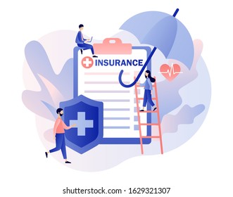 Insurance concept. Property and health insurance. Healthcare, finance and medical service. Modern flat cartoon style. Vector illustration on white background