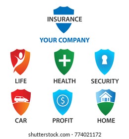 Insurance concept protect: life, health, security, car, profit, home, etc