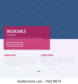Insurance concept with thin line icons: health, life, car, house, savings. Modern vector illustration for banner, web page, print media with place for text inside.